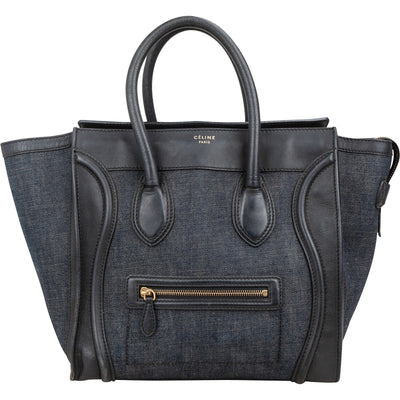 Céline Denim & Leather Luggage Tote Handbag