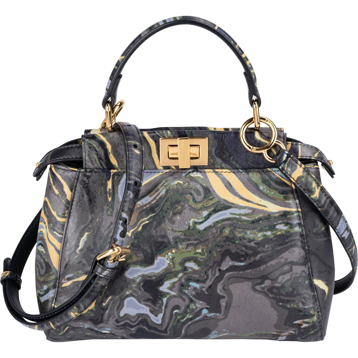 Fendi Marbled Leather Peekaboo Mini Handbag