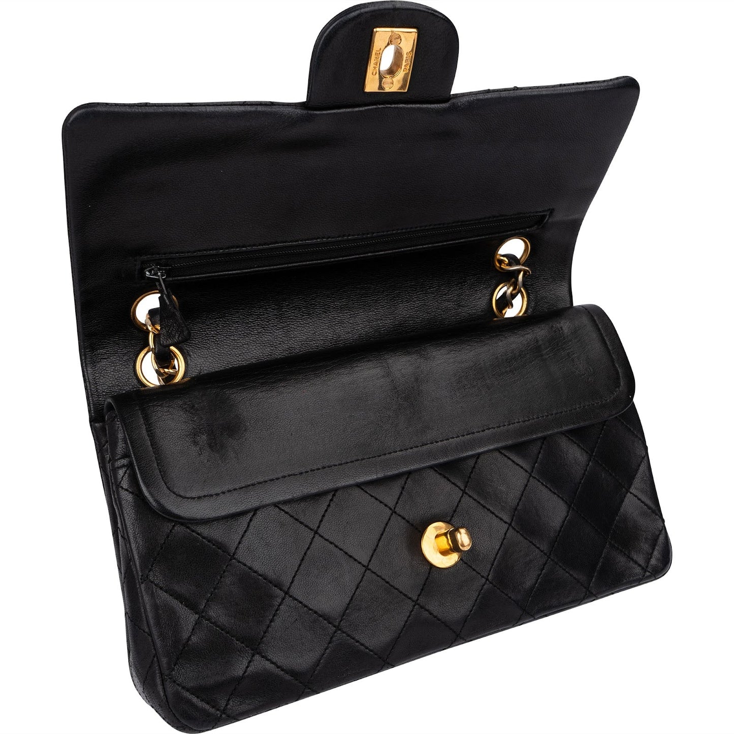 Chanel Quilted Lambskin 24K Gold Small Double Flap Shoulder Bag