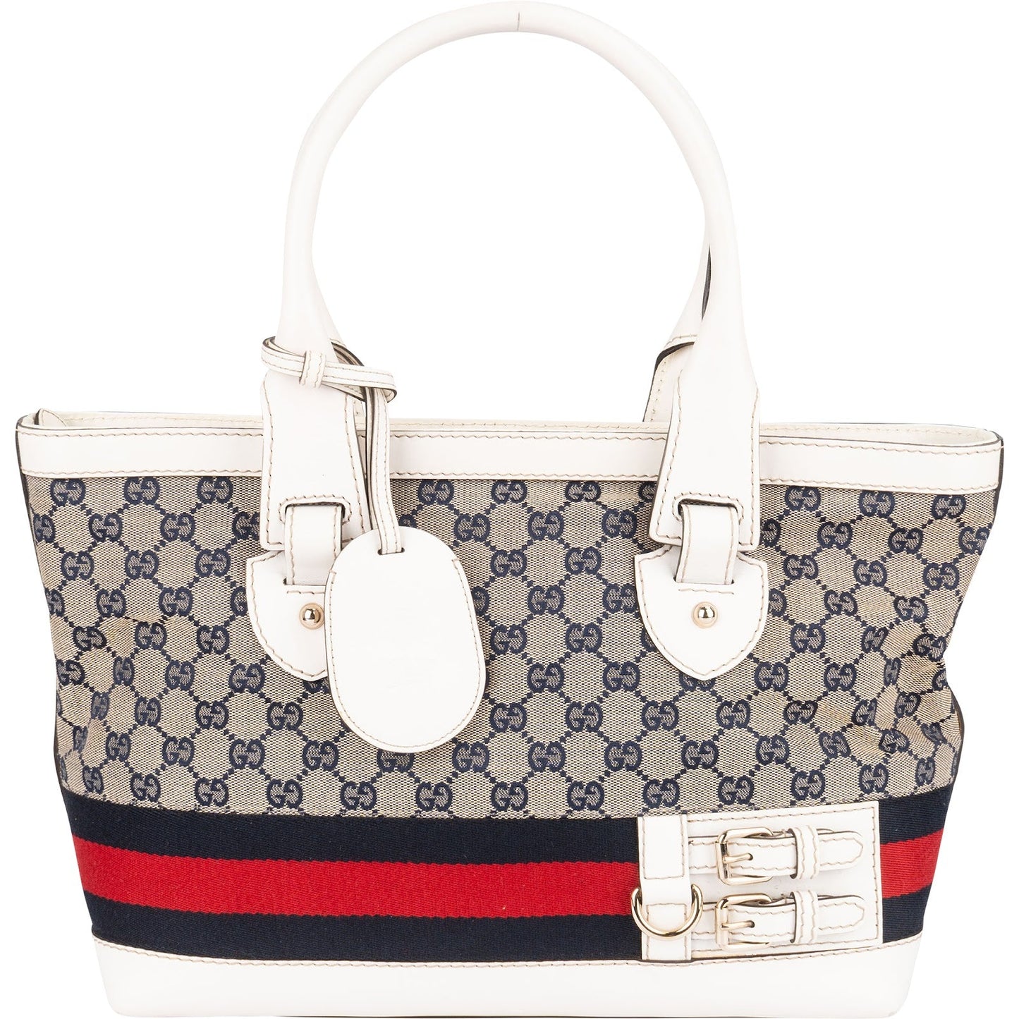 Gucci Monogram GG Canvas Sherry Line White Tote Shoulder Bag