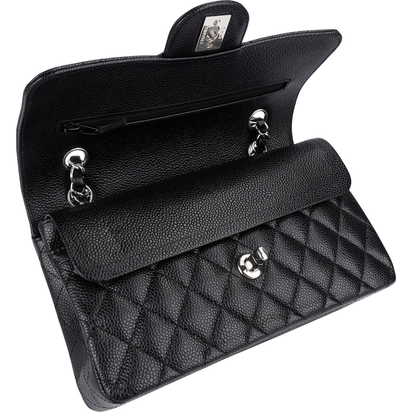 Chanel Quilted Caviar Leather Palladium Small Double Flap Shoulder Bag