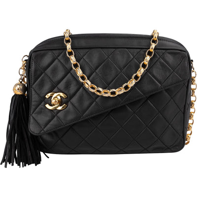 Chanel Quilted Lambskin Tassel Camera 24K Gold Crossbody Bag