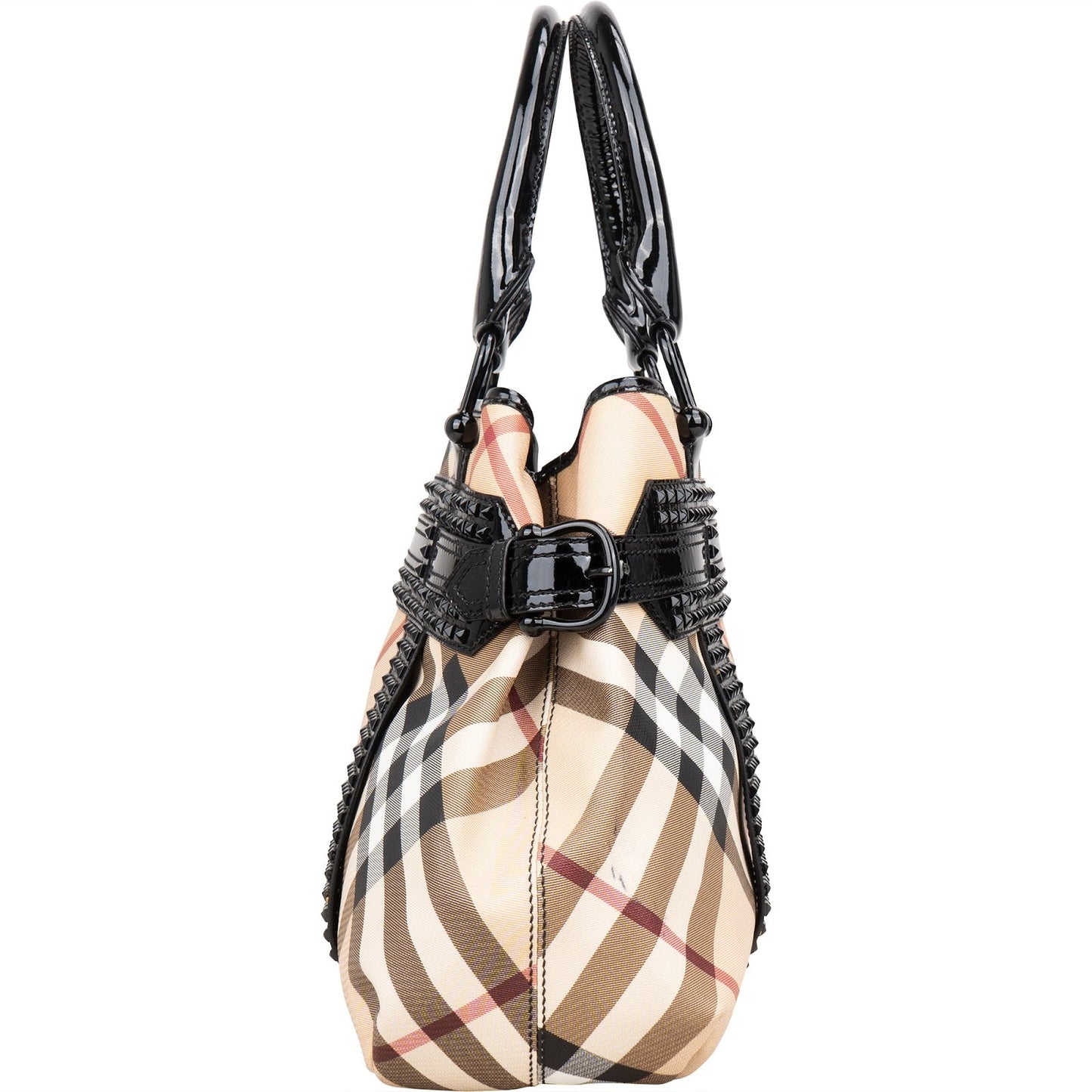 Burberry Nova-Check Studded Knight Hobo Handbag