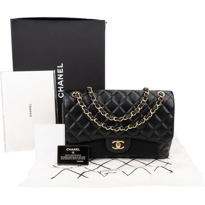 Chanel Caviar Leather Palladium Jumbo Double Flap Crossbody Bag