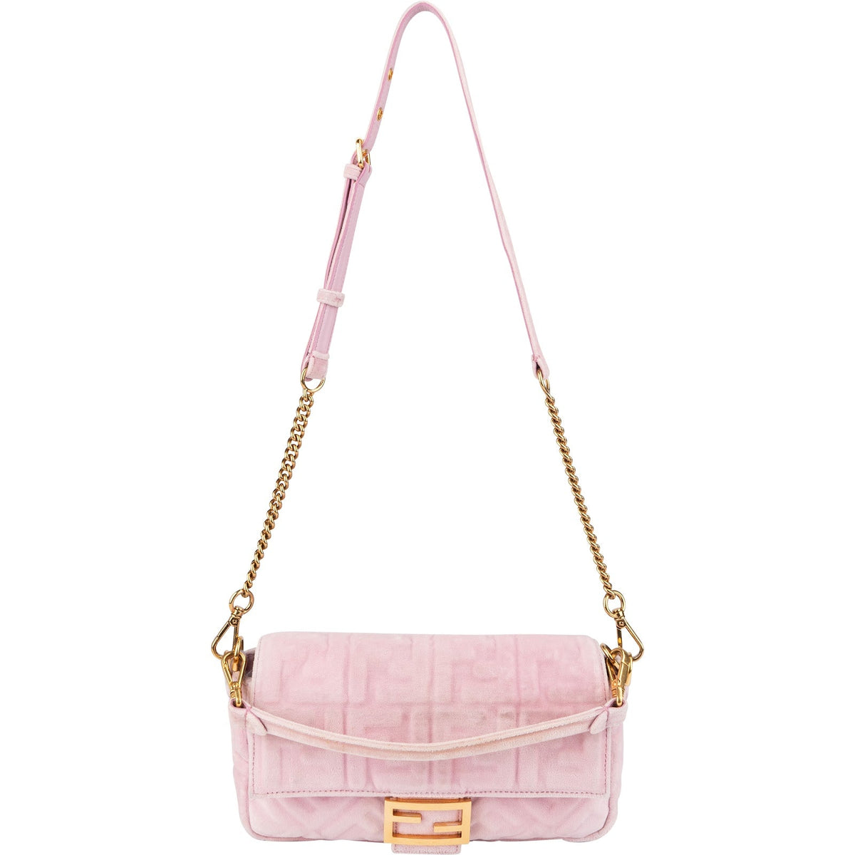 Fendi Monogram FF Embossed Suede Baguette Crossbody Handbag