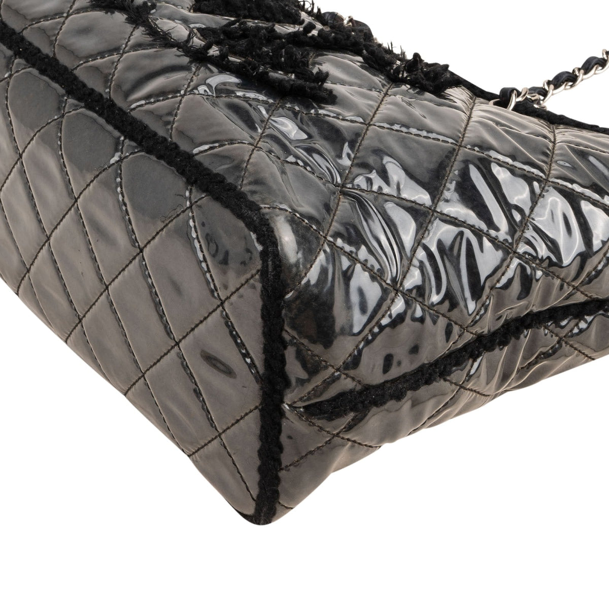 Chanel Patent Leather Fringed CC Large Shopping Tote Shoulder Bag