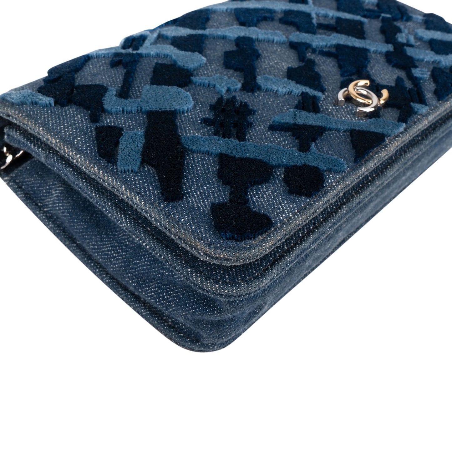 Chanel Denim Velvet Graffiti Wallet On Chain Crossbody Bag