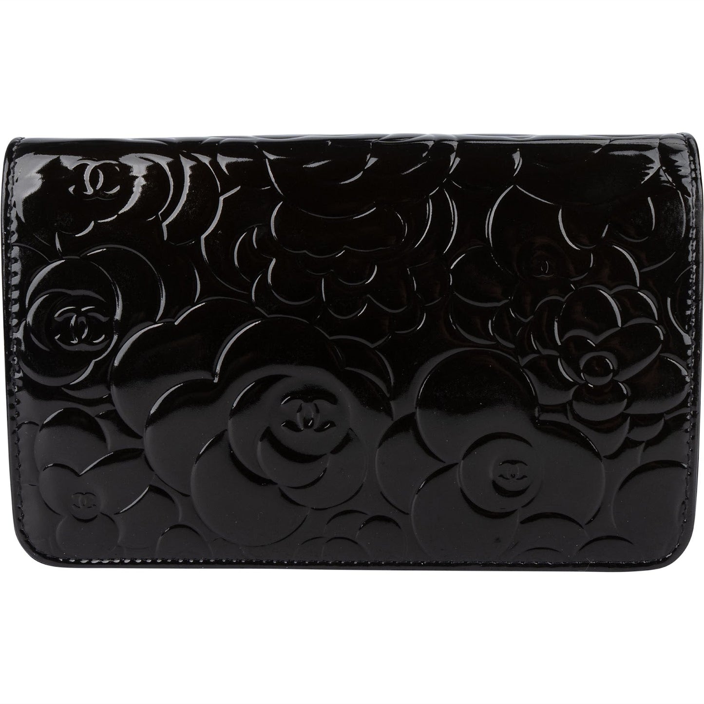 Chanel Patent Embossed Leather Camellia Wallet On Chain Crossbody Bag