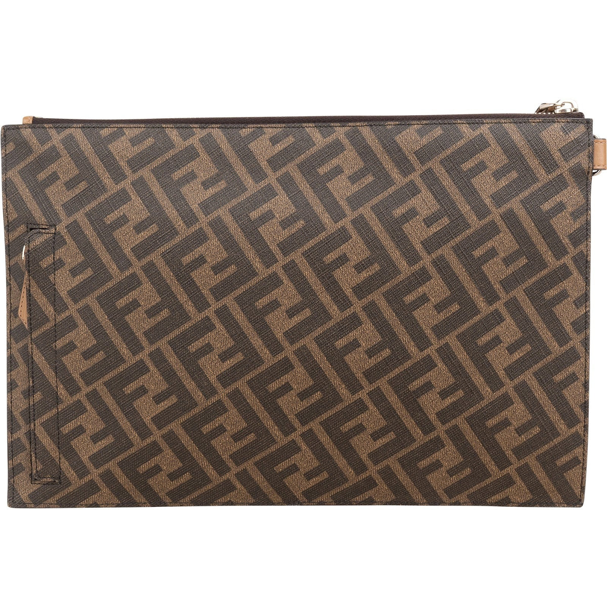 Fendi Monogram FF Canvas & Bicolor Calfskin Flat Pouch Clutch