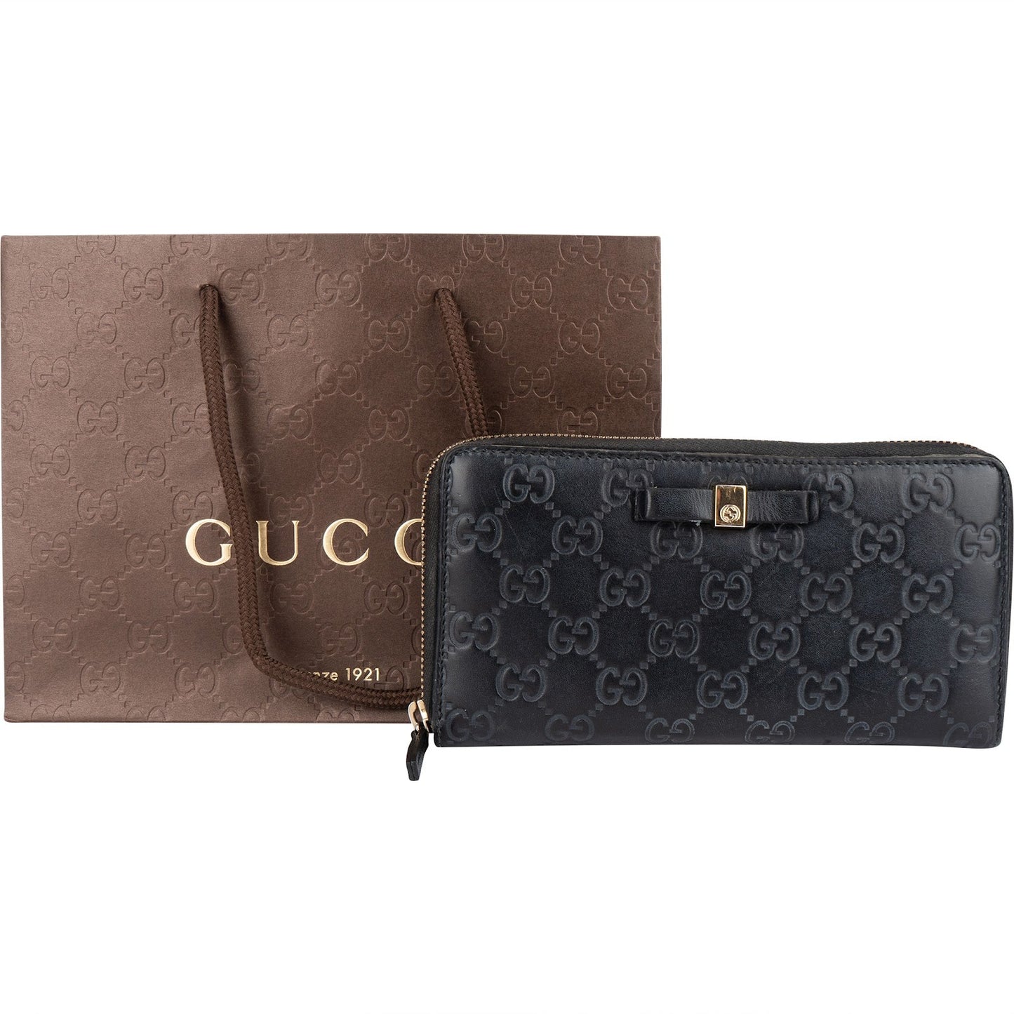 Gucci Guccissima Leather Bow Zip Around Wallet