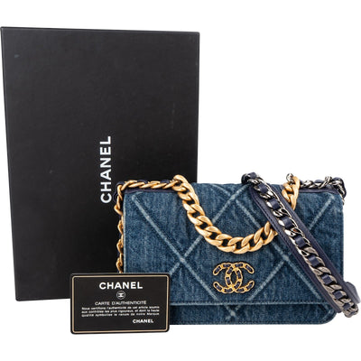 Chanel 19 Quilted Denim Chanel Wallet On Chain Crossbody Bag