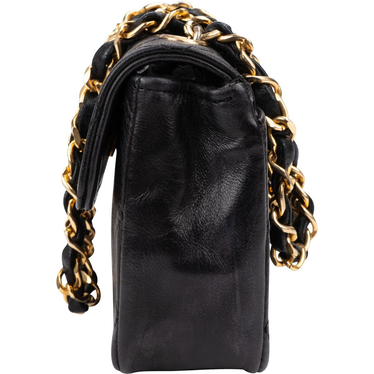 Chanel Quilted Lambskin 24K Gold Mini Square Single Flap Crossbody Bag