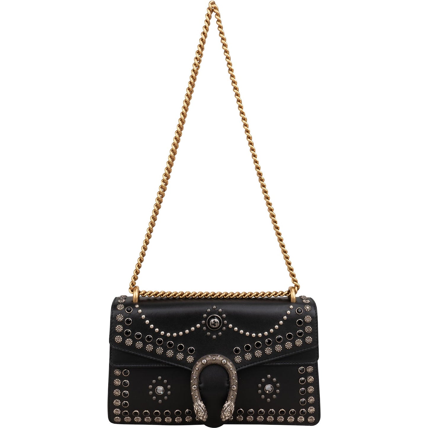 Gucci Black Soft Leather Dionysus Studded Shoulder Bag