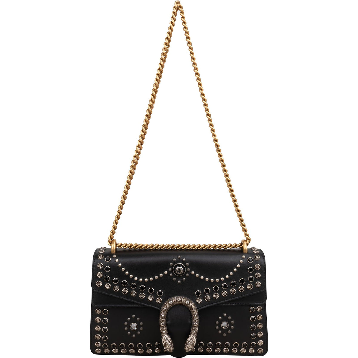 Gucci Black Soft Leather Dionysus Studded Shoulder Bag