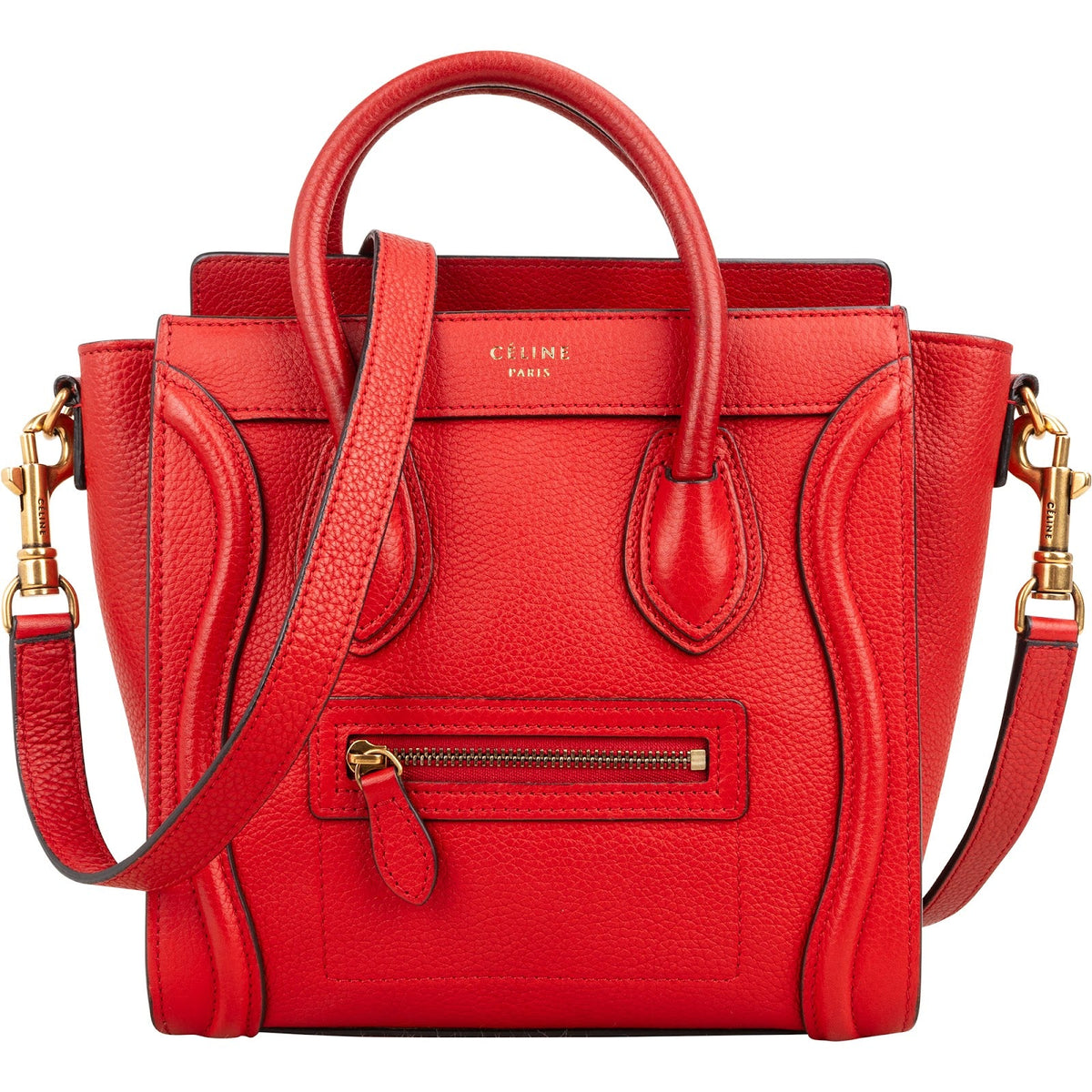 Céline Drummed Calfskin Luggage Nano Handbag