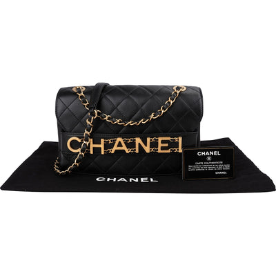 Chanel Quilted Lambskin Chain Spellout Letters Single Flap Crossbody Bag