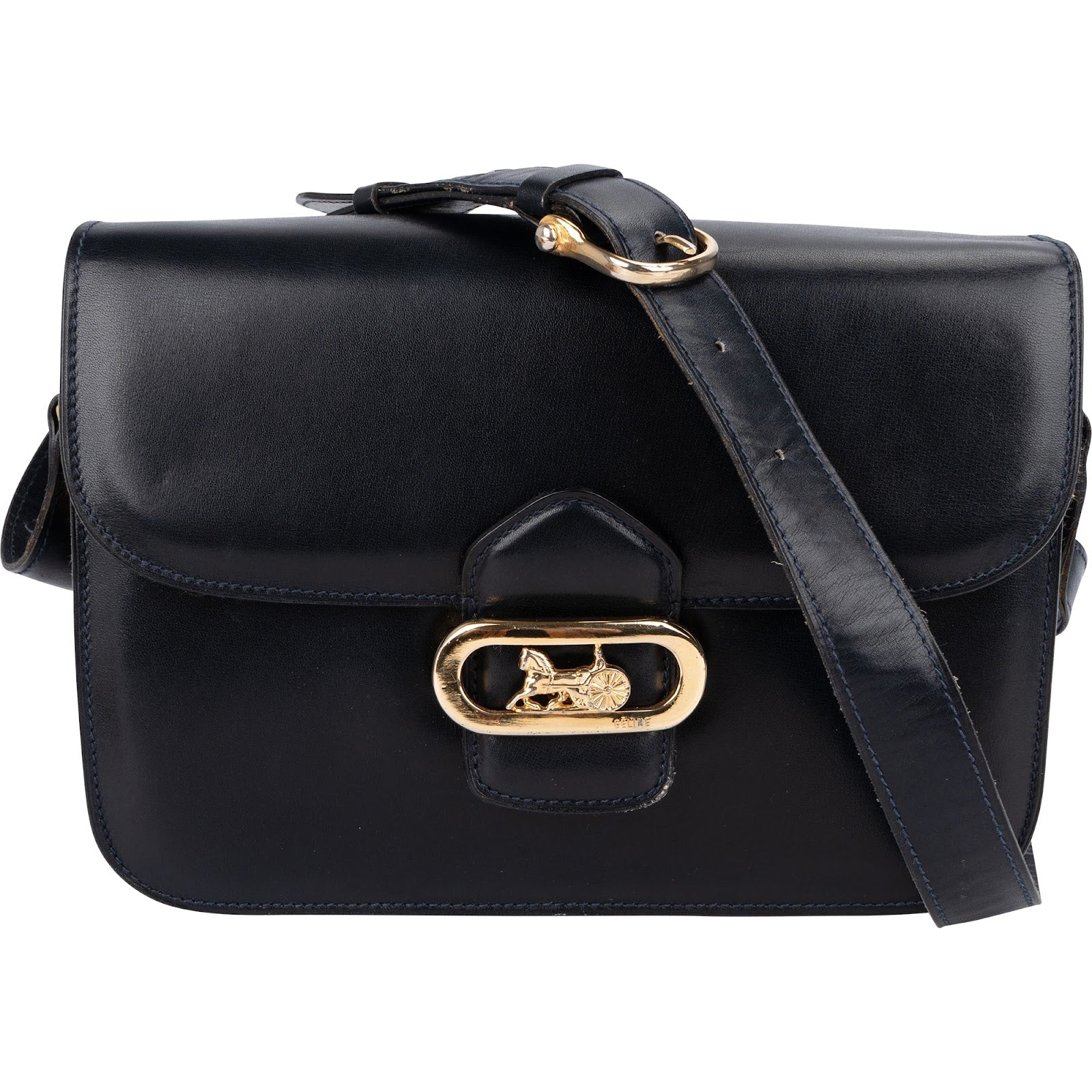 Celine Blue Boxcalf Carriage Triomphe Shoulder Bag
