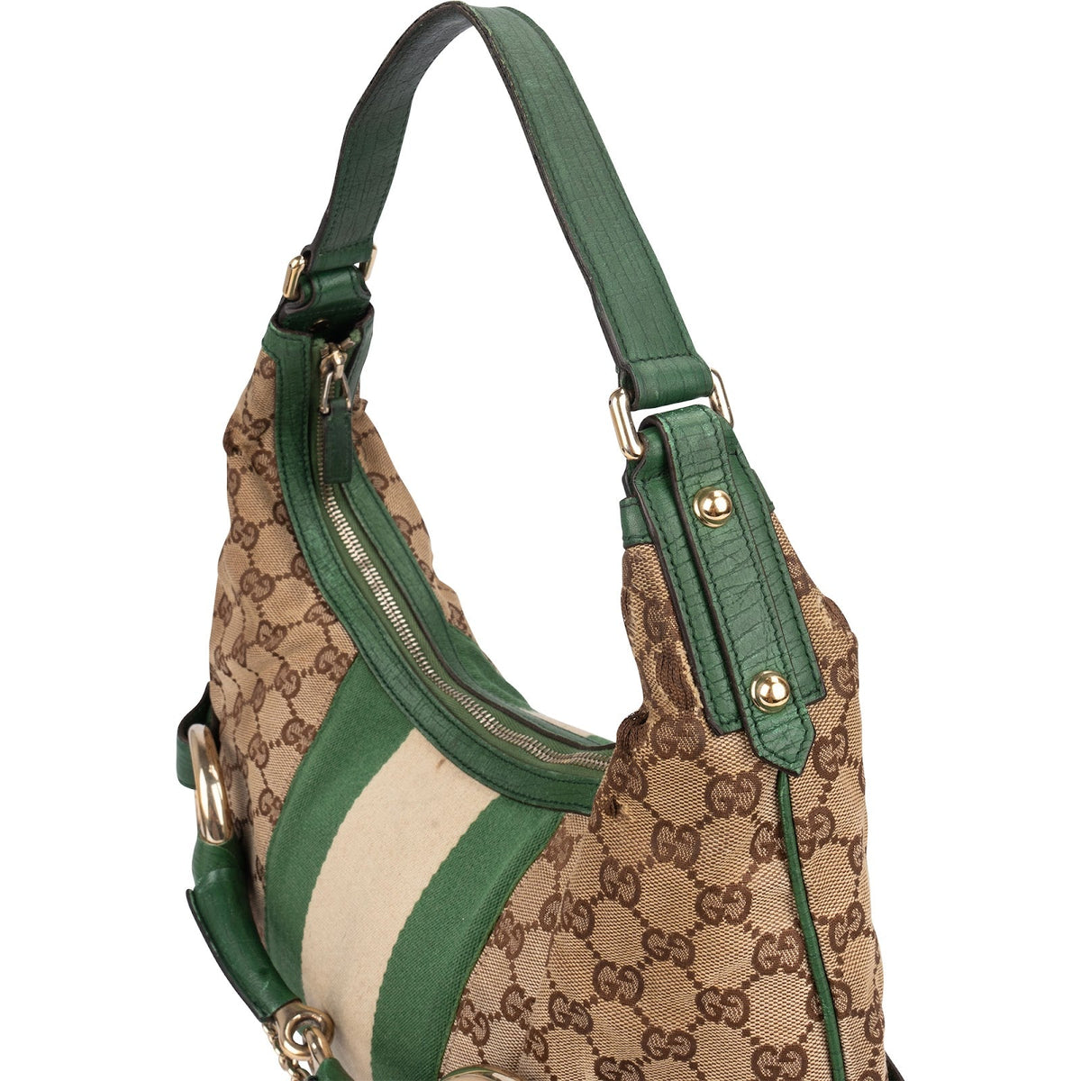 Gucci Monogram GG Web Stripe Horsebit Hobo Shoulder Bag