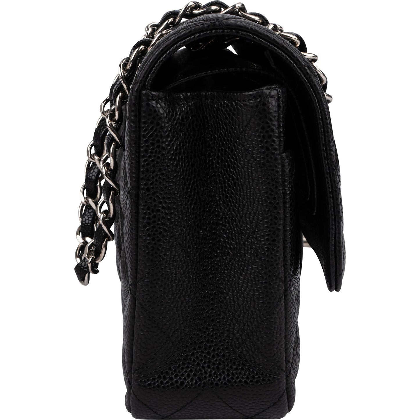 Chanel Quilted Caviar Leather Palladium Medium Double Flap Shoulder Bag
