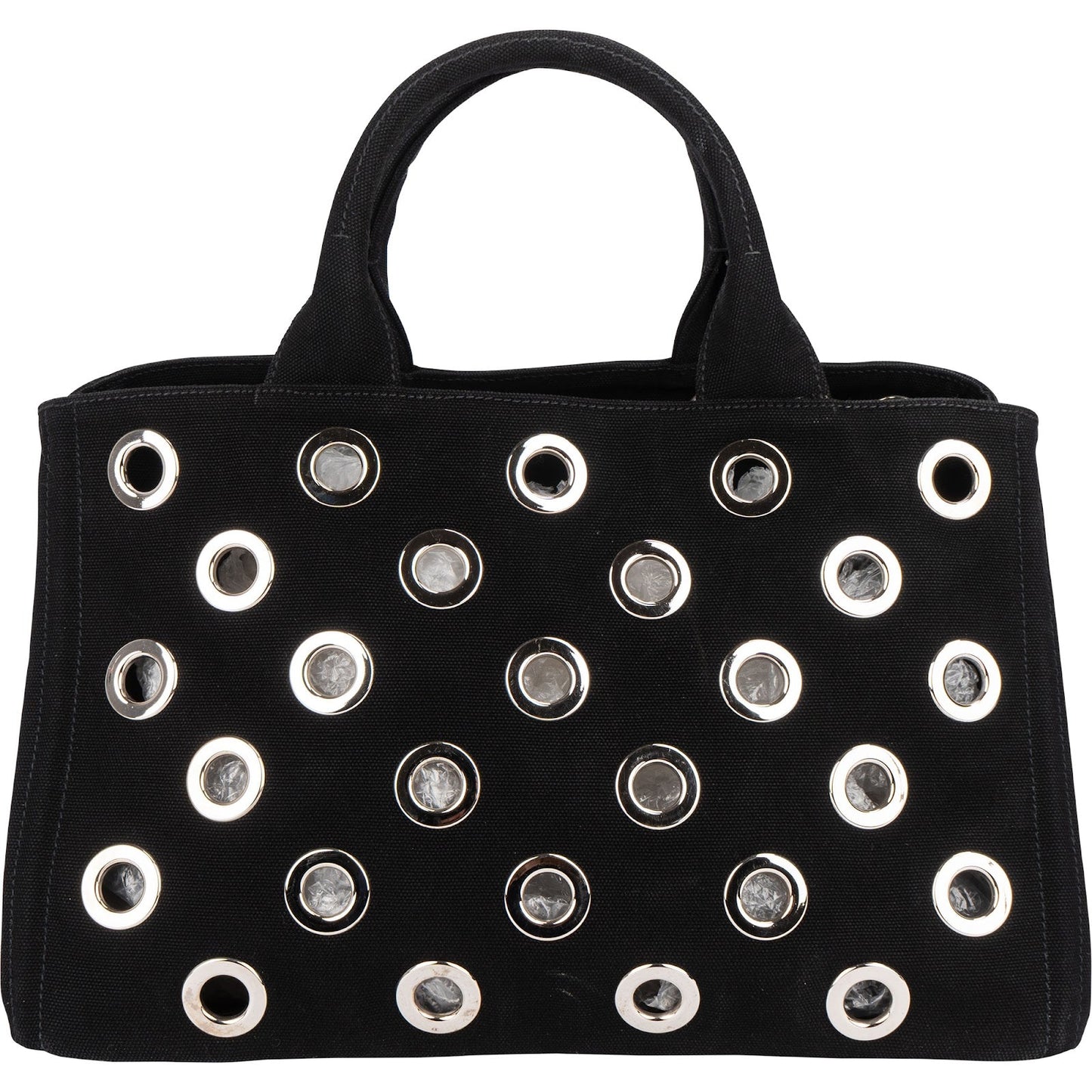 Prada Triangle Perforated Grommet Canapa Handbag