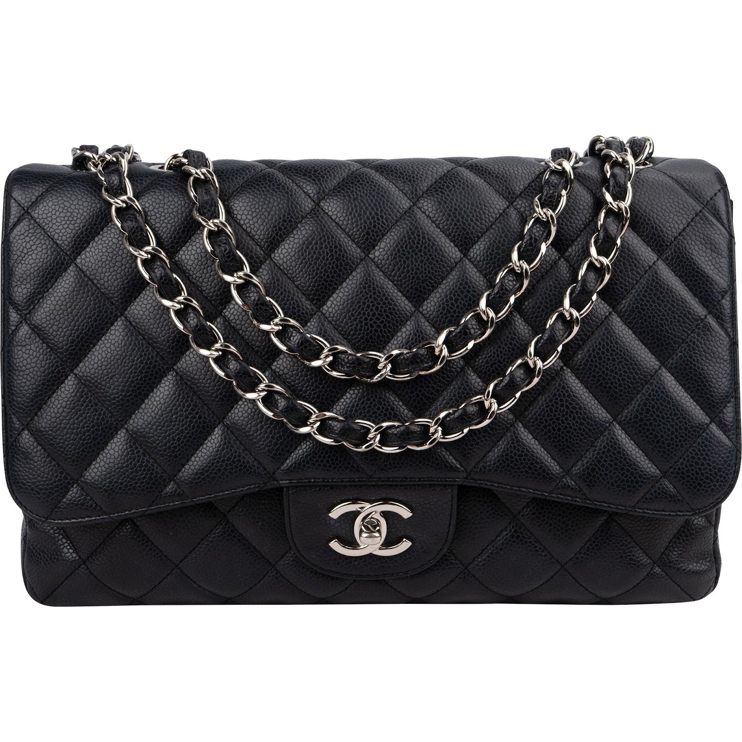Chanel Quilted Caviar Leather Palladium Jumbo Single Flap Crossbody Bag