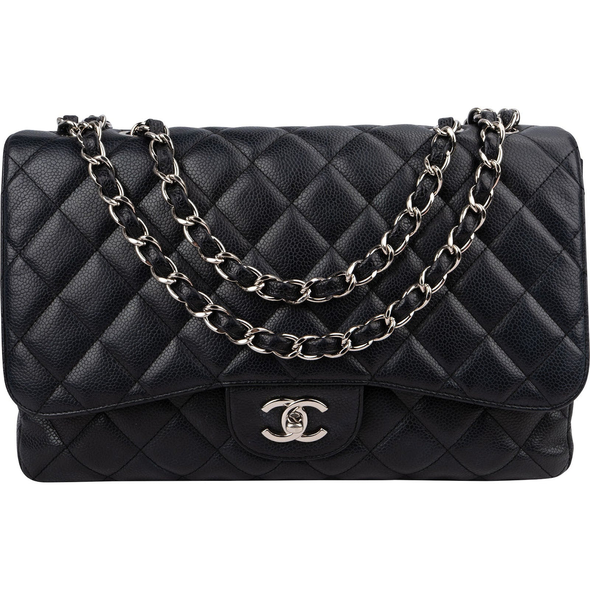 Chanel Quilted Caviar Leather Palladium Jumbo Single Flap Crossbody Bag