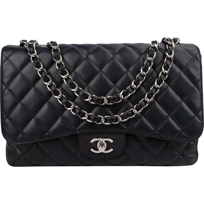 Chanel Quilted Caviar Leather Palladium Jumbo Single Flap Crossbody Bag