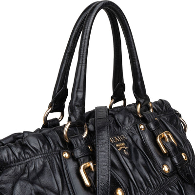 Prada Black Leather Gaufre Satchel Handbag