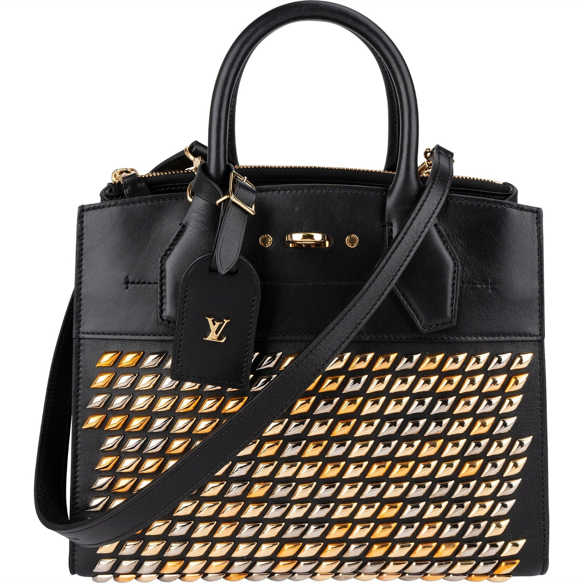Louis Vuitton City Steamer PM mit Nieten aus schwarzem Leder – Vorderansicht