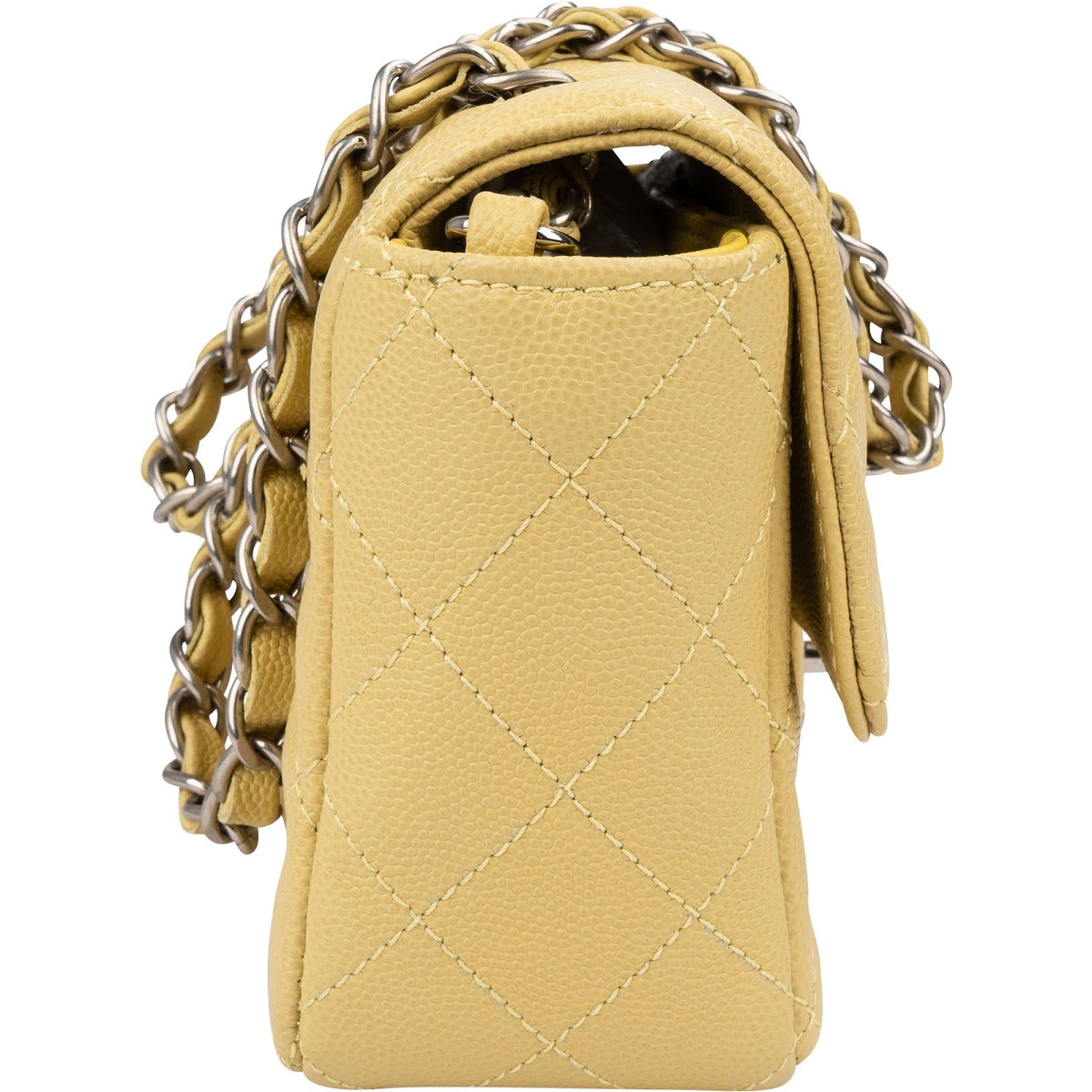 Chanel Quilted Caviar Leather Palladium Mini Rectangular Single Flap Crossbody Bag