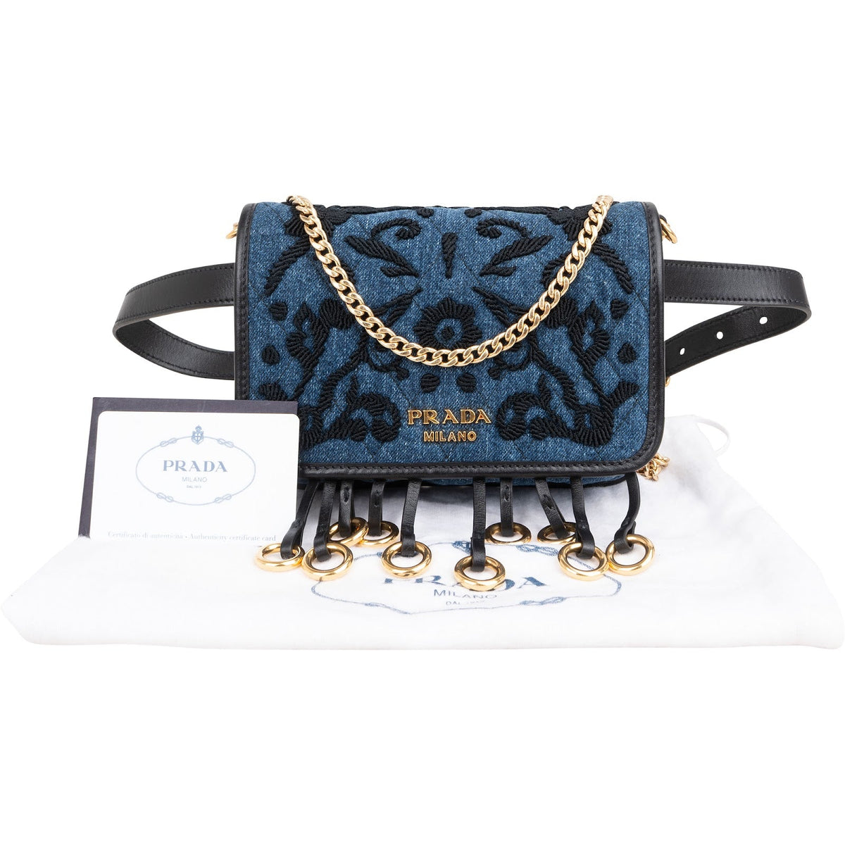 Prada Cahier Belt Bag aus besticktem Denim – Ansicht 2