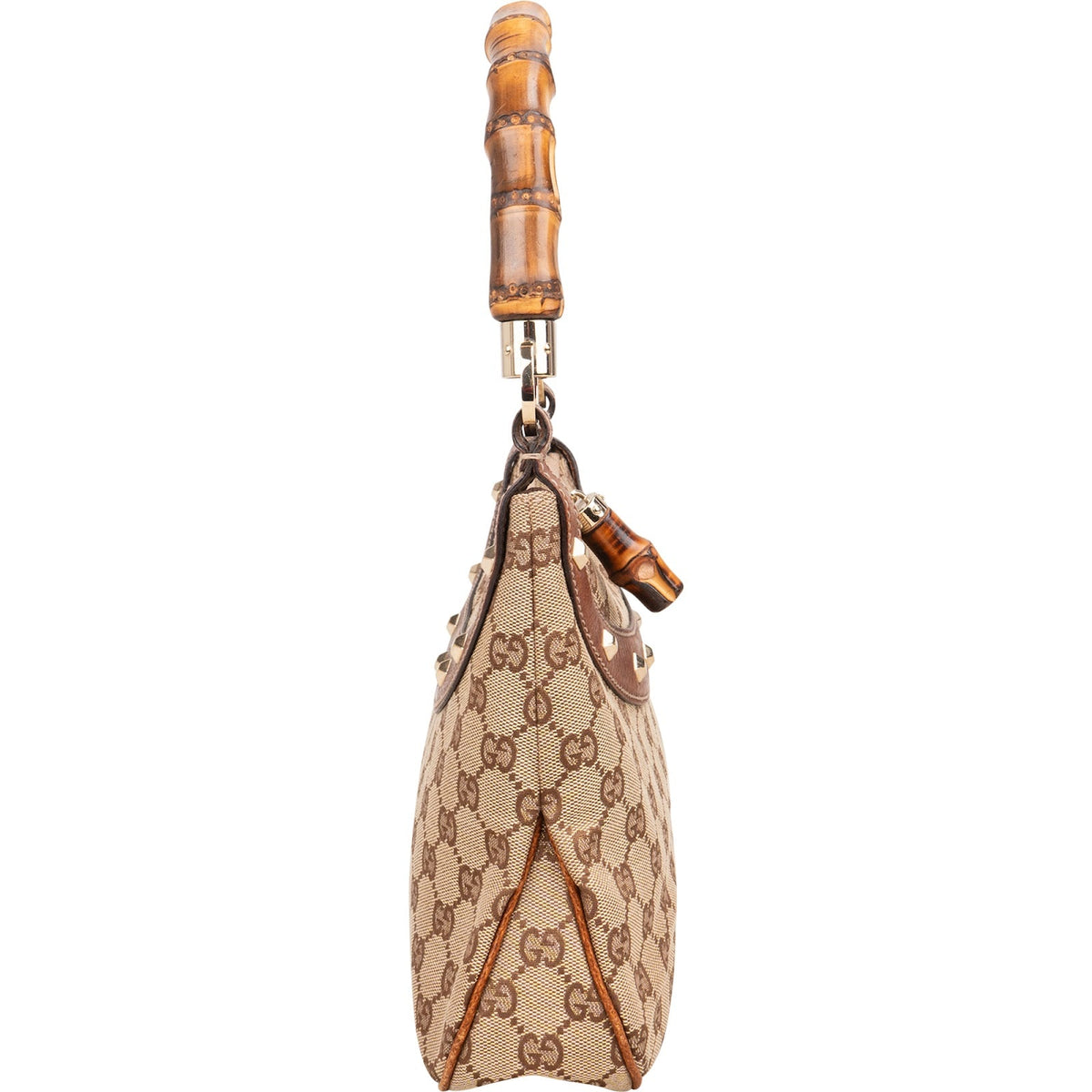 Gucci Monogram GG Bamboo Handle Studded Hobo Handbag