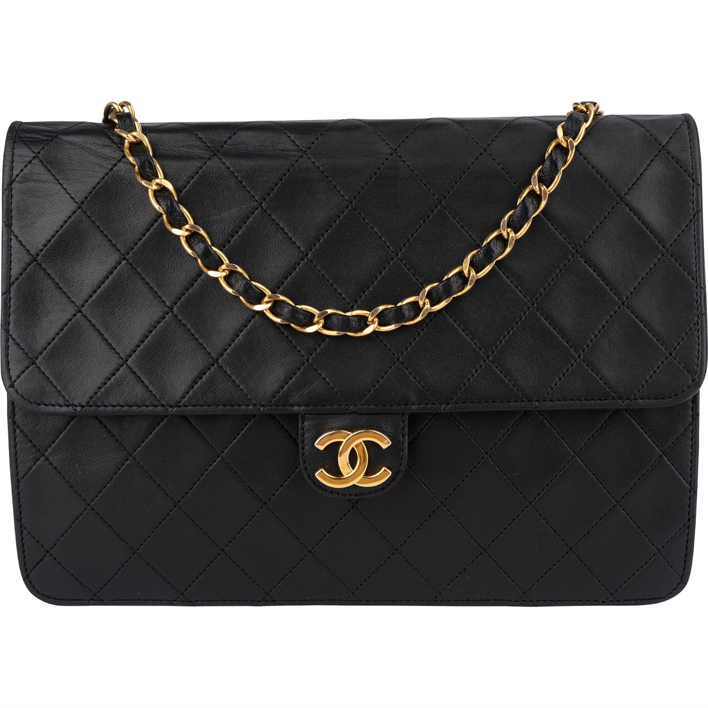 Chanel Quilted Lambskin 24K Gold Single Flap Shoulder Bag