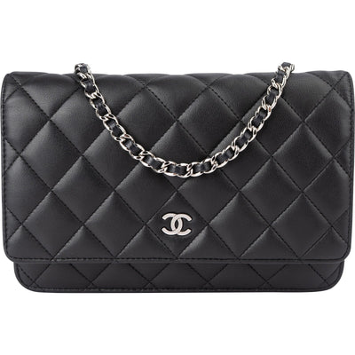 Chanel Quilted Lambskin Palladium Wallet On Chain Crossbody Bag