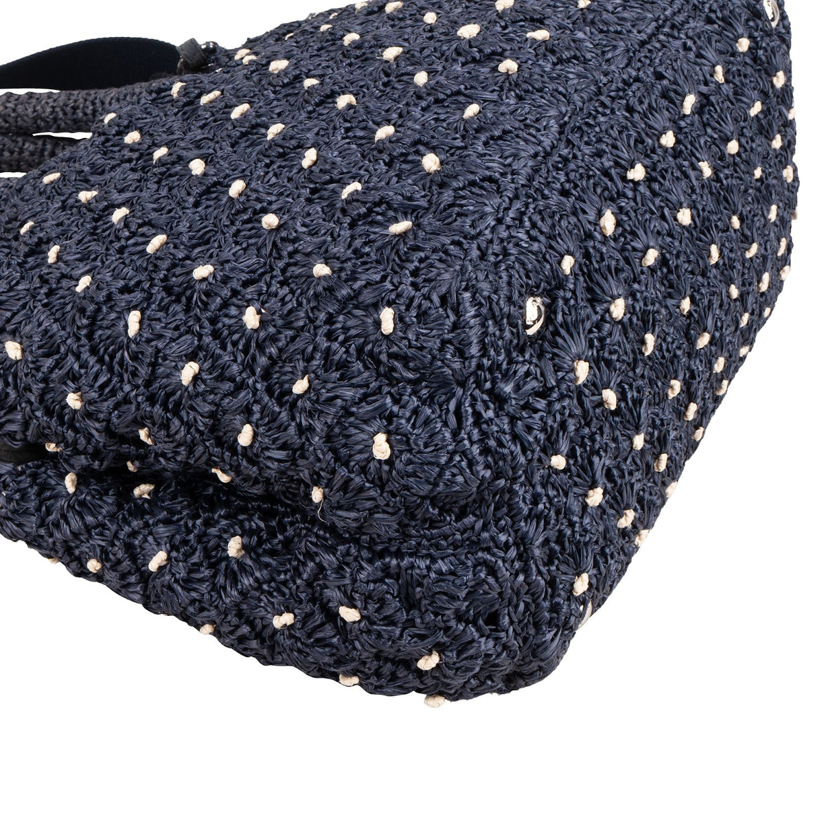 Prada Woven Raffia Polka-Dot Tote Shoulder Handbag
