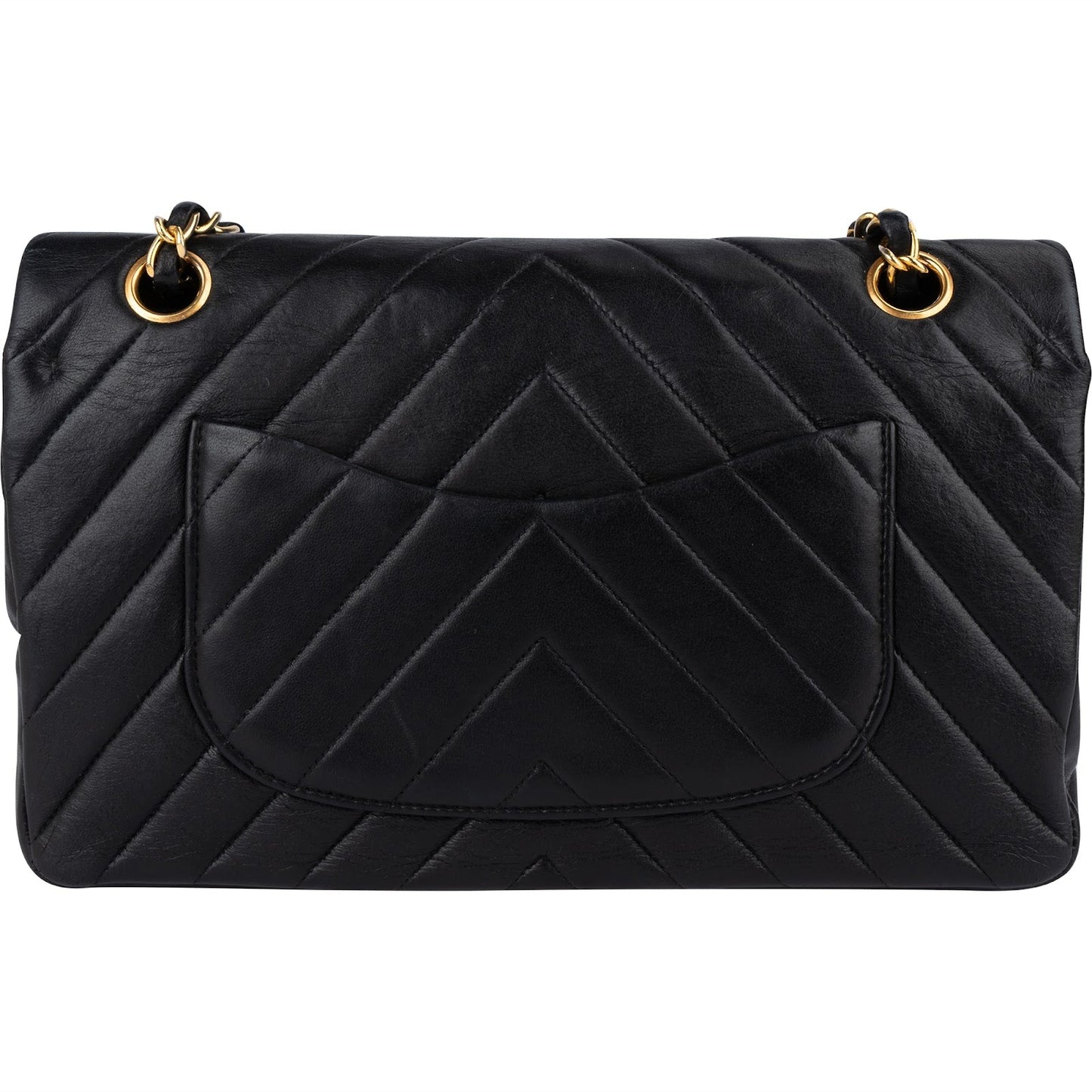 Chanel Quilted Lambskin Chevron Medium 24K Gold Double Flap Shoulder Bag
