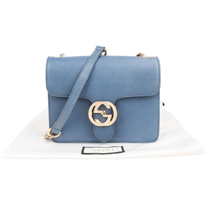 Gucci Blue Pebbled Leather Small Interlocking GG Crossbody Bag