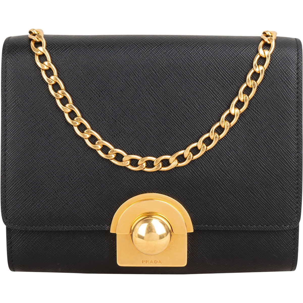 Prada Saffiano Leather Round Lock Flap Small Crossbody Bag