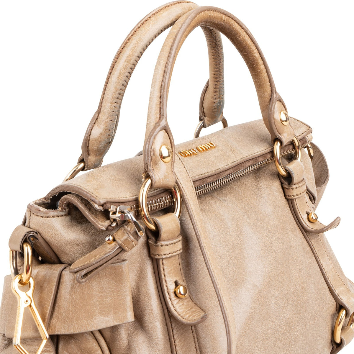 Miu Miu Vitello Lux Leather Bow Small Satchel Handbag