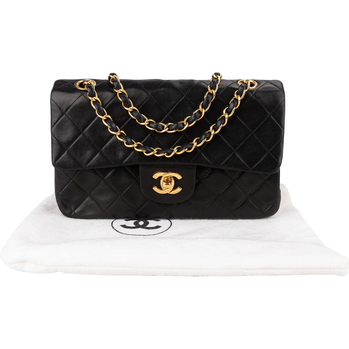 Chanel Quilted Lambskin 24K Gold Small Double Flap Shoulder Bag