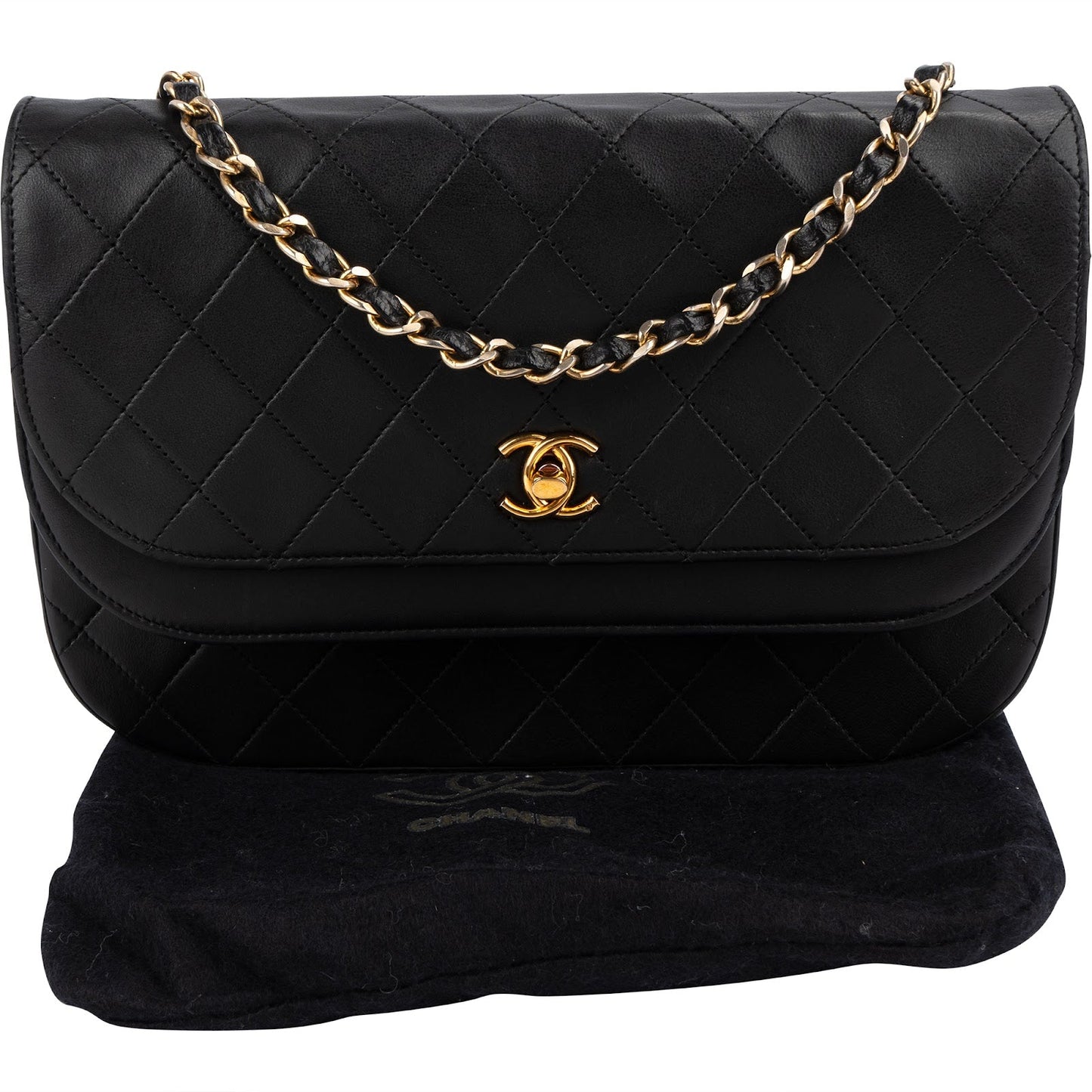 Chanel Quilted Lambskin Half Moon 24K Gold Double Flap Shoulder Bag