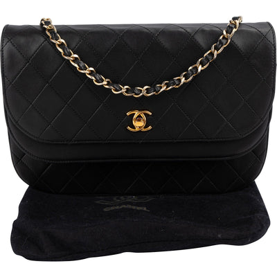 Chanel Quilted Lambskin Half Moon 24K Gold Double Flap Shoulder Bag