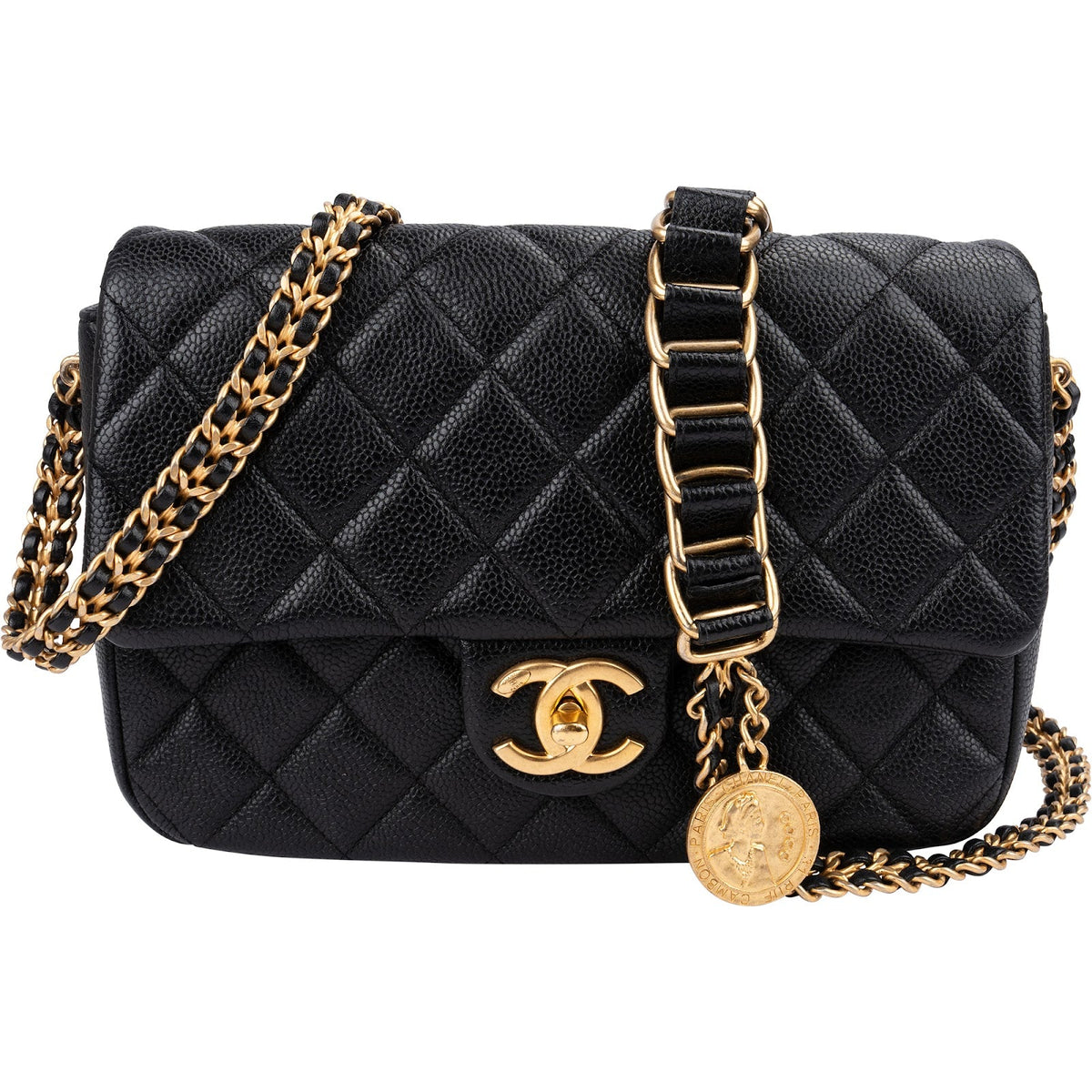 Chanel Caviar Leather Mini Rectangular Flap Coin Crossbody Bag