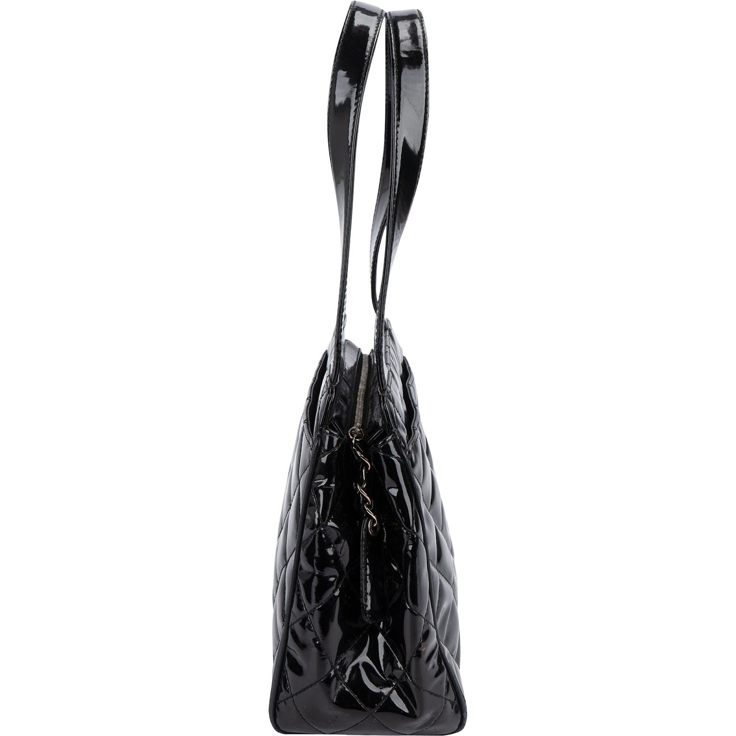 Chanel Quilted Patent Leather CC Small Tote Handbag