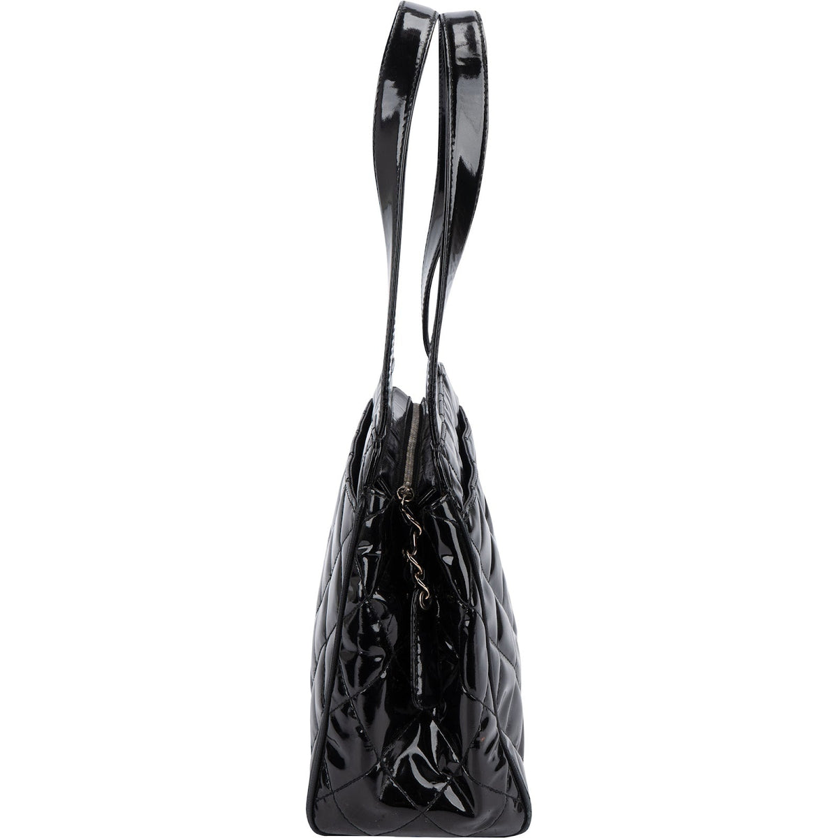 Chanel Quilted Patent Leather CC Small Tote Handbag