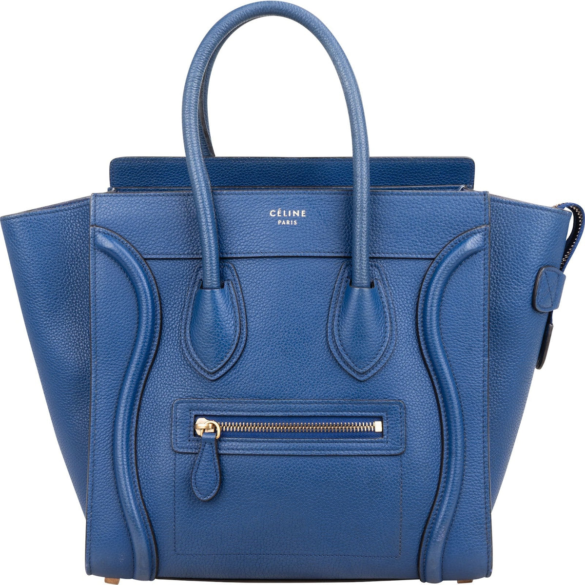Céline Micro Luggage aus blauem Drummed-Kalbsleder – Vorderansicht