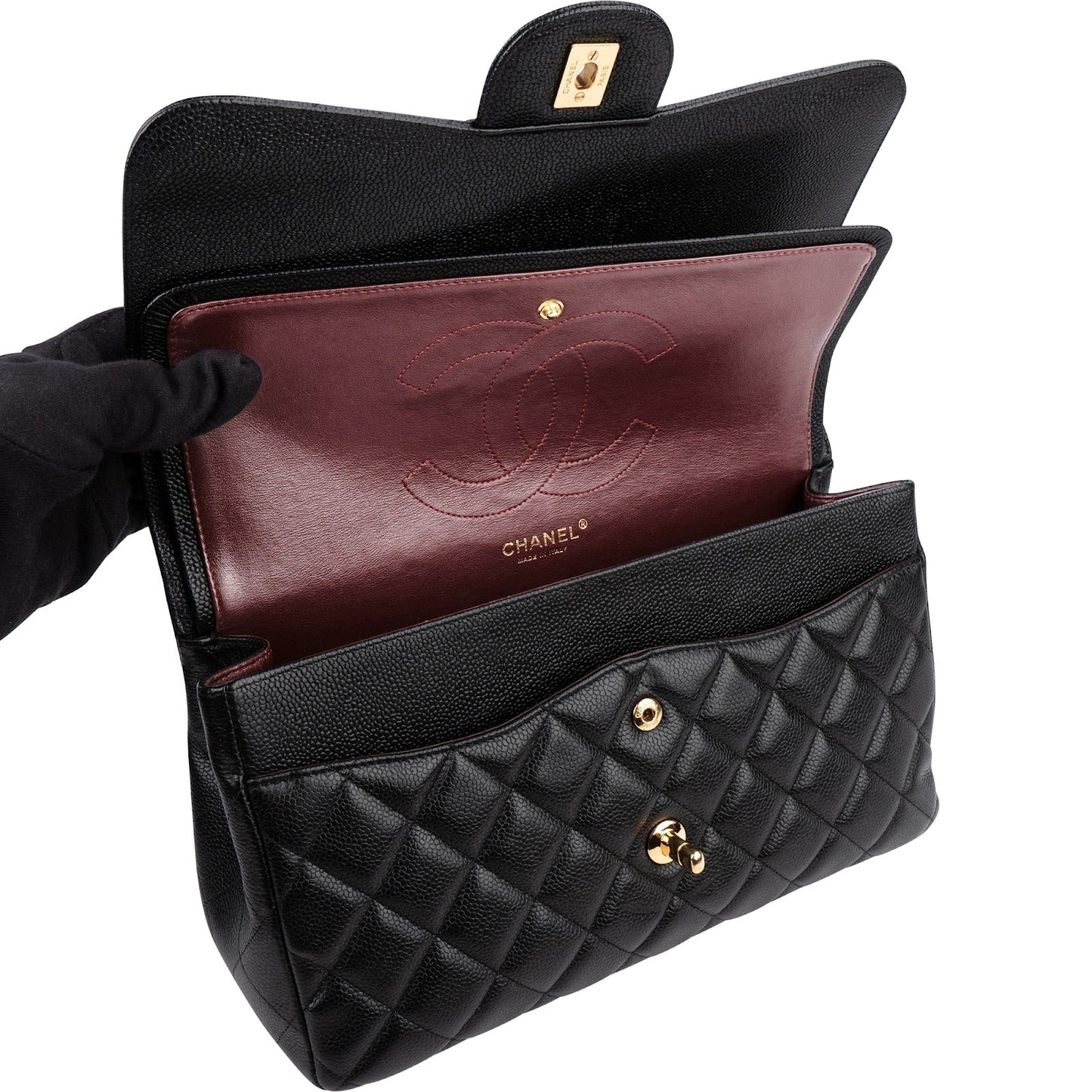 Chanel Caviar Leather Palladium Jumbo Double Flap Crossbody Bag