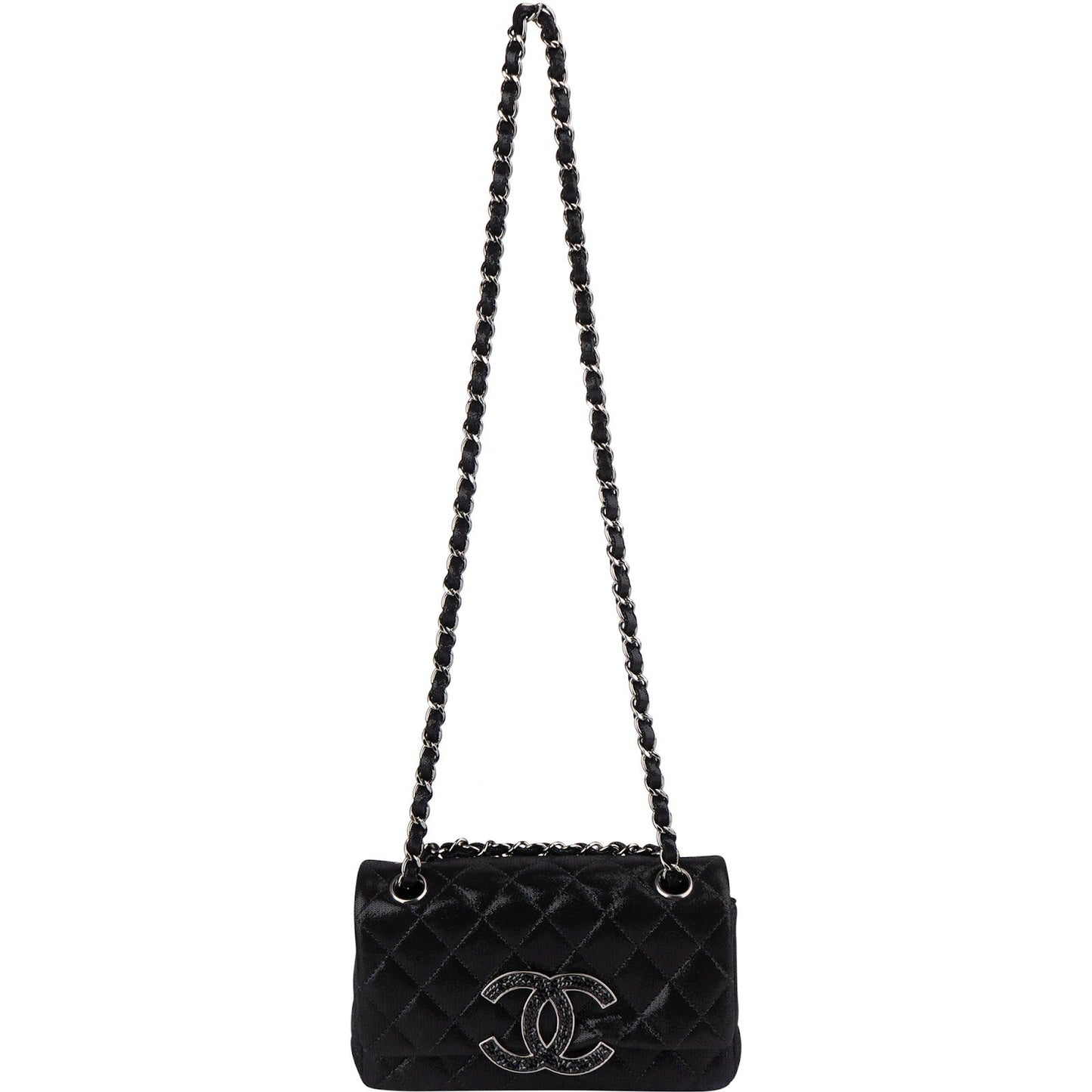 Chanel Quilted Glitter Metallic Suede Crystal-Embelished CC Small Single Flap Shoulder Bag