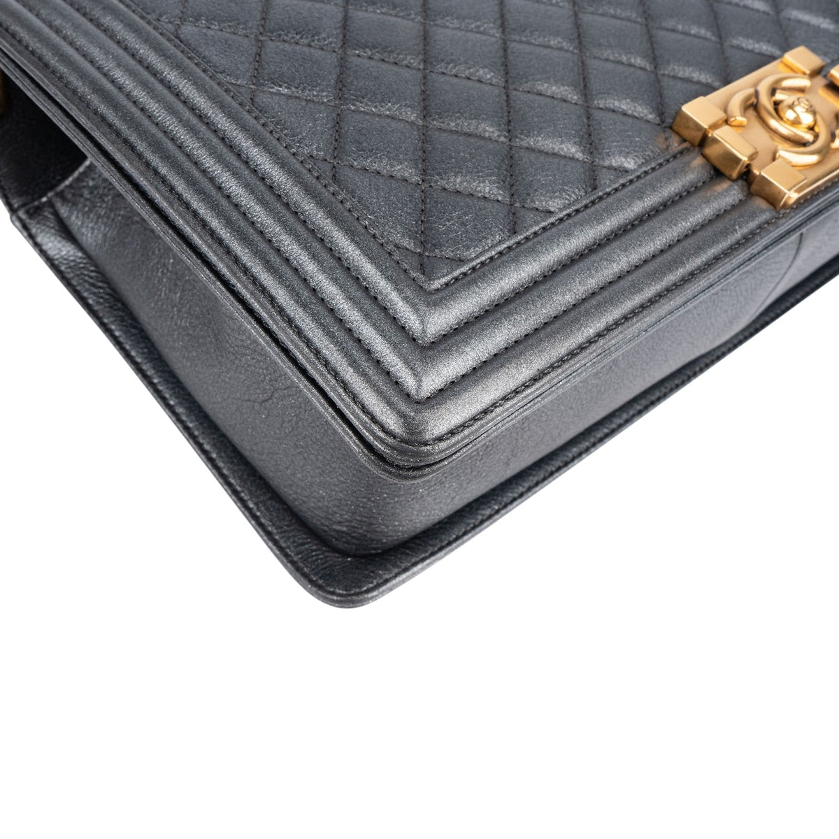 Chanel Quilted Metallic Lambskin Large Boy New Medium Crossbody Bag