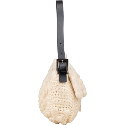 Fendi Black Wool Knit Baguette Shoulder Bag